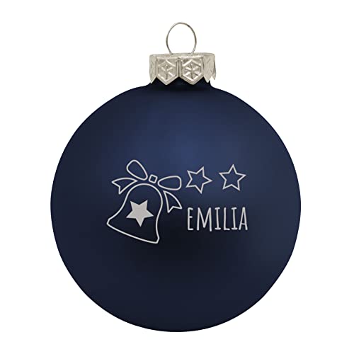 Deitert Weihnachtskugel mit Wunschtext Gravur, Ø 8cm, personalisierte Christbaumkugel aus Glas (matt), Individueller Weihnachtsbaumschmuck Namen oder Spruch, Glocke-Motiv, blau von Deitert