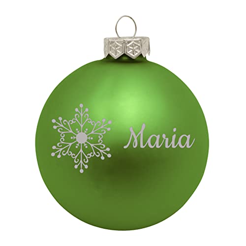 Deitert Weihnachtskugel mit Wunschtext Gravur, Ø 8cm, personalisierte Christbaumkugel aus Glas (matt), Individueller Weihnachtsbaumschmuck Namen oder Spruch, Schneeflocken-Motiv, Hellgrün von Deitert