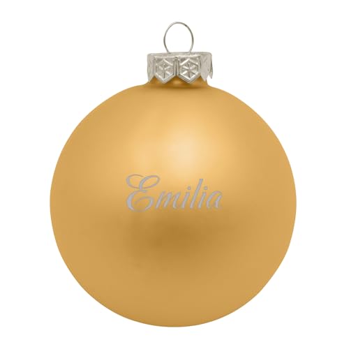 Deitert Weihnachtskugel mit Wunschtext Gravur, Ø 8cm, personalisierte Christbaumkugel aus Glas (matt), Individueller Weihnachtsbaumschmuck Namen oder Spruch, Wunschtext, Gold von Deitert