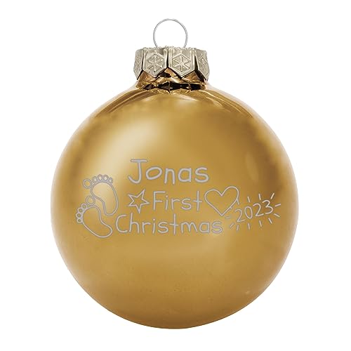 Deitert Weihnachtskugel 'Babys First Christmas'- Ø 8cm aus Glas - Christbaumkugel mit Lasergravur Gold (Glänzend) von Deitert