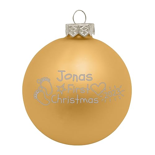 Deitert Weihnachtskugel 'Babys First Christmas'- Ø 8cm aus Glas - Christbaumkugel mit Lasergravur Gold (Matt) von Deitert