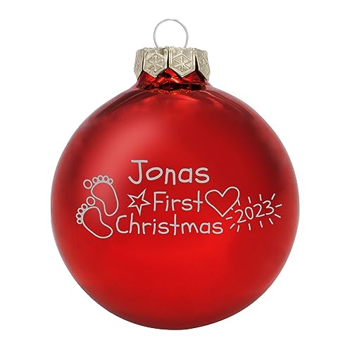Deitert Weihnachtskugel 'Babys First Christmas'- Ø 8cm aus Glas - Christbaumkugel mit Lasergravur Rot (Glänzend) von Deitert