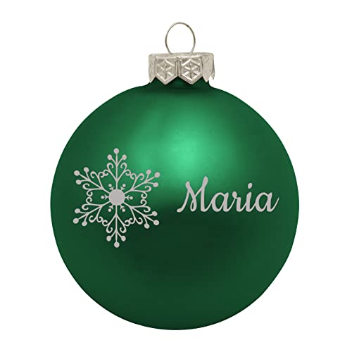 Deitert Weihnachtskugel mit Namen oder Wunschtext graviert, Ø 8cm, personalisierte Christbaumkugel aus Glas (matt), individueller Weihnachtsbaumschmuck mit Gravur, Schneeflocken-Motiv, Grün von Deitert