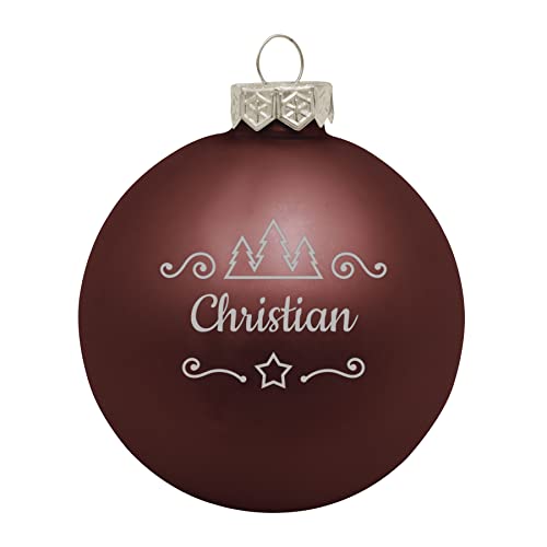 Deitert Weihnachtskugel mit Namen oder Wunschtext graviert, Ø 8cm, personalisierte Christbaumkugel aus Glas (matt), individueller Weihnachtsbaumschmuck mit Gravur, Tannen-Motiv, Schoko von Deitert