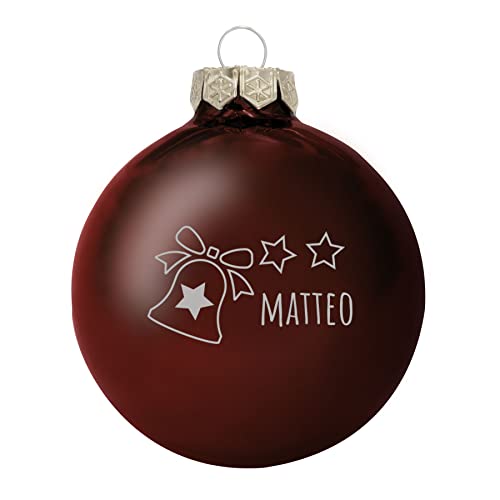 Deitert Weihnachtskugel mit Wunschtext Gravur, Ø 8cm, personalisierte Christbaumkugel aus Glas (glänzend), Individueller Weihnachtsbaumschmuck Namen oder Spruch, Glocken-Motiv, Schoko von Deitert
