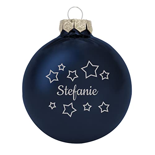 Deitert Weihnachtskugel mit Namen oder Wunschtext graviert, Ø 8cm, personalisierte Christbaumkugel aus Glas (glänzend), individueller Weihnachtsbaumschmuck mit Gravur, Sternen-Motiv, Blau von Deitert