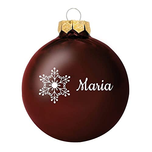 Deitert Weihnachtskugel mit Wunschtext Gravur, Ø 8cm, personalisierte Christbaumkugel aus Glas (glänzend), Individueller Weihnachtsbaumschmuck Namen oder Spruch, Schneeflocken-Motiv Schoko von Deitert