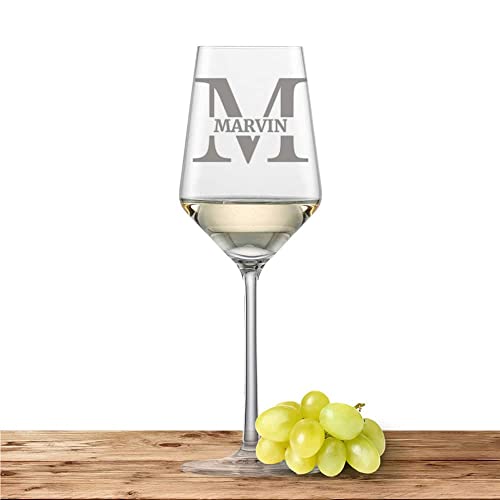 Weißweinglas mit Namen oder Wunschtext graviert - Schott Zwiesel Glas Riesling PURE - Weinglas personalisierts Geschenk (Initiale) Buchstabe M von Deitert
