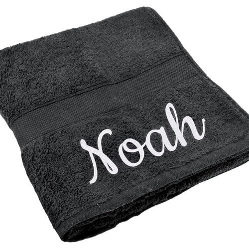Handtuch Juist mit Namen oder Wunschtext Bestickt, personalisiertes Duschtuch, individuelles Badetuch, 100% Baumwolle, 100 x 150 cm anthrazit von Deitert