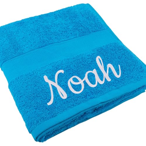 Handtuch Juist mit Namen oder Wunschtext Bestickt, personalisiertes Duschtuch, individuelles Badetuch, 100% Baumwolle, 100 x 150 cm hellblau von Deitert