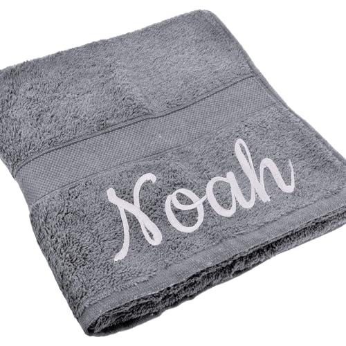 Handtuch Juist mit Namen oder Wunschtext Bestickt, personalisiertes Duschtuch, individuelles Badetuch, 100% Baumwolle, 100 x 150 cm hellgrau von Deitert