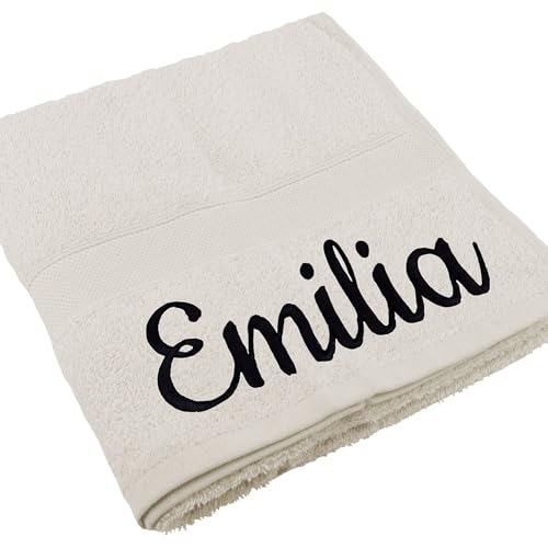 Handtuch Juist mit Namen oder Wunschtext Bestickt, personalisiertes Duschtuch, individuelles Badetuch, 100% Baumwolle, 70 x 140 cm Natur von Deitert