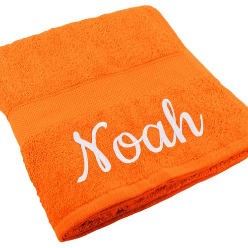 Handtuch Juist mit Namen oder Wunschtext Bestickt, personalisiertes Duschtuch, individuelles Badetuch, 100% Baumwolle, 70 x 140 cm orange von Deitert