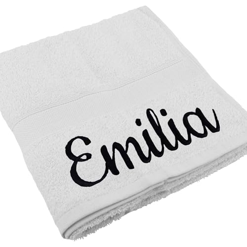 Handtuch Juist mit Namen oder Wunschtext Bestickt, personalisiertes Duschtuch, individuelles Badetuch, 100% Baumwolle, 70 x 140 cm weiß von Deitert