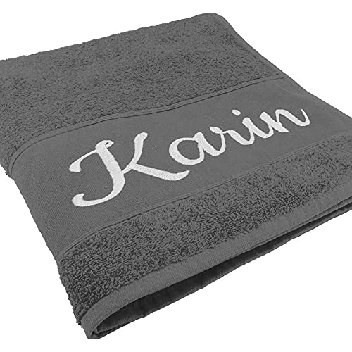 Handtuch mit Namen oder Wunschtext Bestickt, personalisiertes Duschtuch, individuelles Badetuch, 100% Baumwolle, 100 x 50 cm anthrazit von Deitert