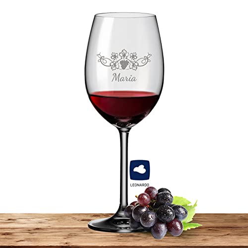 Leonardo Rotweinglas mit Namen oder Wunschtext graviert, 460ml, Daily, personalisiertes Premium Rotweinglas in Gastroqualität (Weinrebe) von Deitert
