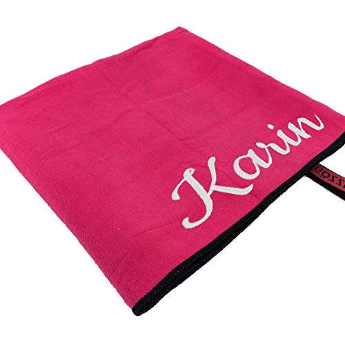 Sporthandtuch mit Name oder Wunschtext Bestickt, Mikrofaser Handtuch - ideal als Fitnesshandtuch, Badehandtuch, Reisehandtuch & Strandtuch, kompakt, leicht & schnelltrocknend, 70 x 140 cm pink von Deitert