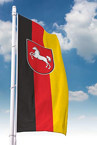 Niedersachsen Flagge 150 x 500 cm – für Fahnenmast, Niedersachsen Fahne mit Wappen, aus reißfestem Polyester, wetterfest und UV-beständig von Deitert