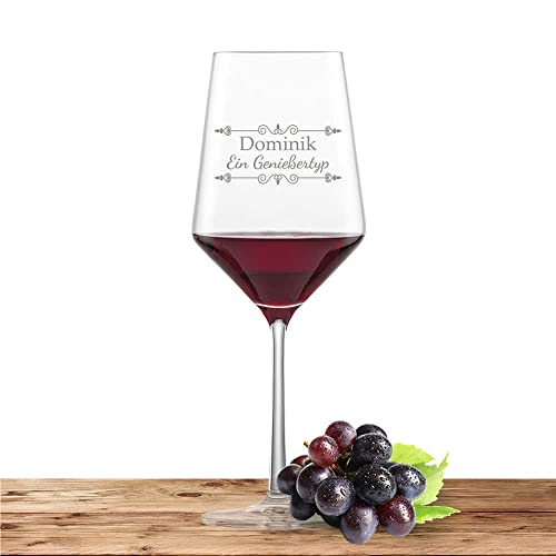 Rotweinglas mit Namen oder Wunschtext graviert - Schott Zwiesel Glas Cabernet PURE - Weinglas personalisierts Geschenk (Verzierung 01) von Deitert