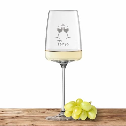 Schott Zwiesel Weißweinglas 363ml mit Namen oder Wunschtext graviert - Vivid Senses - personalisiertes Weinglas als Geschenk für Frauen und Männer - Motiv (ChinChin) von Deitert