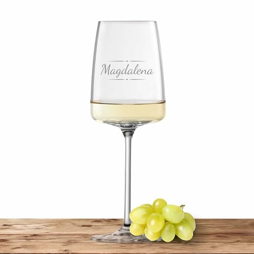 Schott Zwiesel Weißweinglas 363ml mit Namen oder Wunschtext graviert - Vivid Senses - personalisiertes Weinglas als Geschenk für Frauen und Männer - Motiv (Verzierung 03) von Deitert