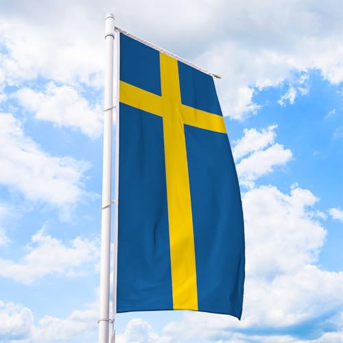 Schweden Flagge 120 x 300 cm - für Fahnenmast, Schwedenfahne aus reißfestem Fahnen-Polyester-Stoff, Hissfahne Hochformat für Querausleger wetterfest und UV-beständig von Deitert