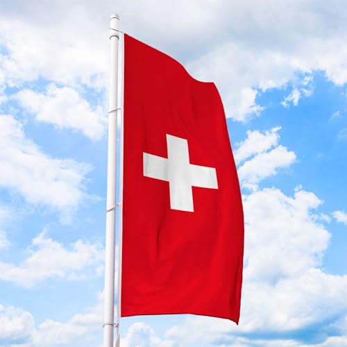 Schweiz Flagge 80 x 200 cm - für Fahnenmast, Schweizfahne aus reißfestem Fahnen-Polyester-Stoff, Hissfahne Hochformat wetterfest und UV-beständig von Deitert