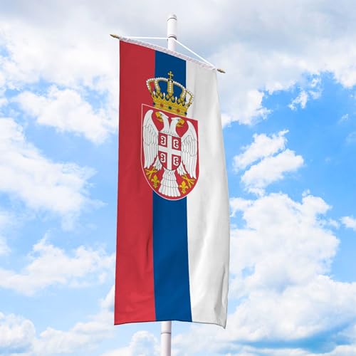 Serbien Flagge 120 x 300 cm - für Fahnenmast, Serbienfahne aus reißfestem Fahnen-Polyester-Stoff, Bannerfahne wetterfest und UV-beständig von Deitert