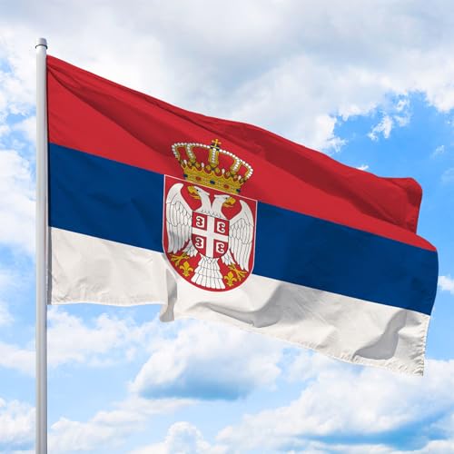 Serbien Flagge 335 x 200 cm - für Fahnenmast, Serbienfahne aus reißfestem Fahnen-Polyester-Stoff, Hissfahne Quer wetterfest und UV-beständig von Deitert