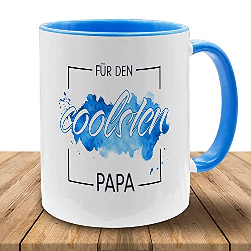 Tasse mit Motiv - Für den coolsten Papa - in vielen Farben, perfekt zu Vatertag, Geburtstag, Kaffeetasse mit brillantem Aufdruck, Becher, spülmaschinenfest, Blau-Weiß von Deitert