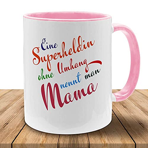 Tasse mit Motiv - Superheldin Mama - in vielen Farben, perfekt zum Muttertag, Geburtstag, Kaffeetasse mit brillantem Aufdruck, Becher, spülmaschinenfest, Altrosa-Weiß von Deitert