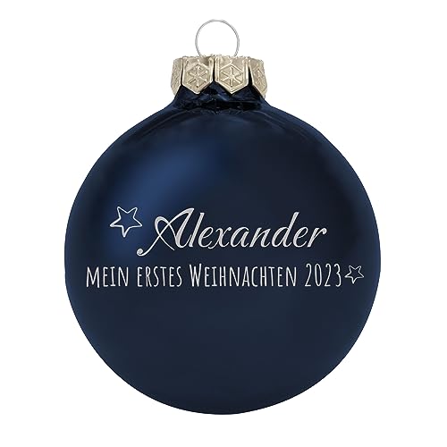 Weihnachtsbaumkugel Mein erstes Weihnachten aus Glas mit ihrem Wunschtext (glänzend) blau von Deitert