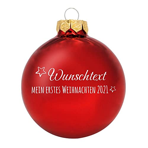 Weihnachtsbaumkugel Mein erstes Weihnachten aus Glas mit ihrem Wunschtext (glänzend) rot von Deitert