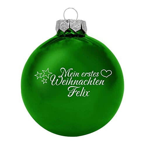 Weihnachtsbaumkugel Mein erstes Weihnachten mit Herzmotiv aus Glas mit ihrem Wunschtext (glänzend) grün von Deitert