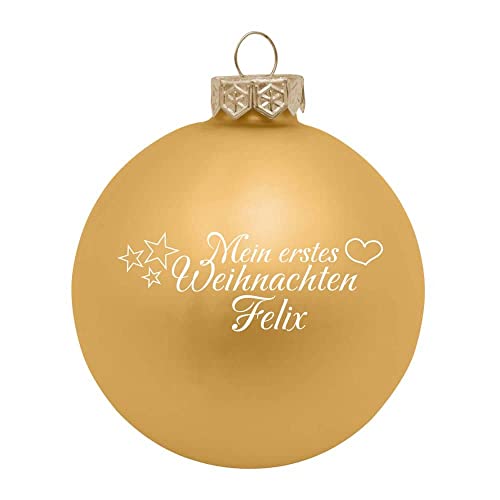 Weihnachtsbaumkugel Mein erstes Weihnachten mit Herzmotiv aus Glas mit ihrem Wunschtext (matt) Gold von Deitert