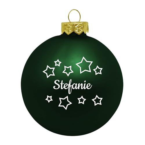 Weihnachtsbaumkugel aus Glas (matt) inklusive Wunschtextgravur & Sternen hellgrün von Deitert