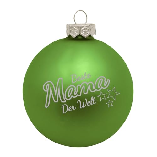 Weihnachtskugel 'Beste Mama der Welt'- Ø 8cm aus Glas - Christbaumkugel mit Lasergravur - individueller Weihnachtsbaumschmuck als Geschenkidee - 16 Farben Hellgrün (Matt) von Deitert