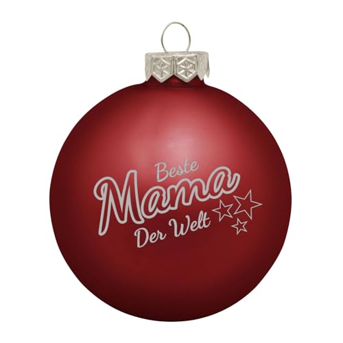 Weihnachtskugel 'Beste Mama der Welt'- Ø 8cm aus Glas - Christbaumkugel mit Lasergravur - individueller Weihnachtsbaumschmuck als Geschenkidee - 16 Farben Rot (Glänzend) von Deitert
