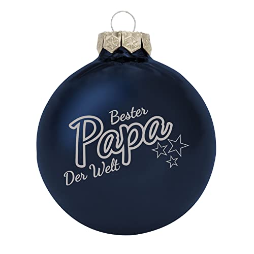 Weihnachtskugel 'Bester Papa der Welt'- Ø 8cm aus Glas - Christbaumkugel mit Lasergravur - individueller Weihnachtsbaumschmuck als Geschenkidee für Väter oder Opas - 16 Farben Blau (Glänzend) von Deitert
