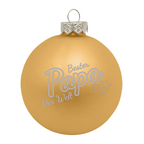 Weihnachtskugel 'Bester Papa der Welt'- Ø 8cm aus Glas - Christbaumkugel mit Lasergravur - individueller Weihnachtsbaumschmuck als Geschenkidee für Väter oder Opas - 16 Farben Gold (Matt) von Deitert