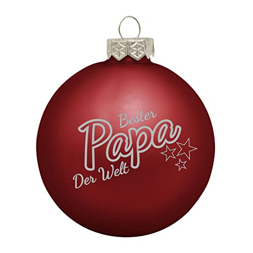 Weihnachtskugel 'Bester Papa der Welt'- Ø 8cm aus Glas - Christbaumkugel mit Lasergravur - individueller Weihnachtsbaumschmuck als Geschenkidee für Väter oder Opas - 16 Farben Rot (Matt) von Deitert