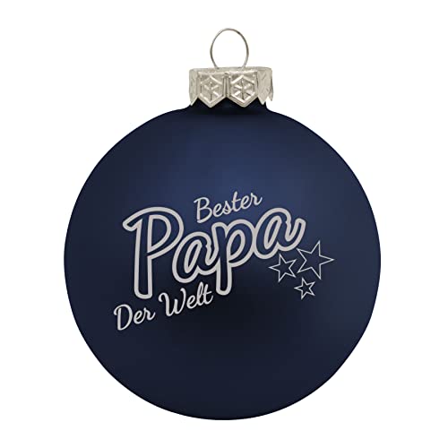 Weihnachtskugel 'Bester Papa der Welt'- Ø 8cm aus Glas - Christbaumkugel mit Lasergravur - individueller Weihnachtsbaumschmuck als Geschenkidee für Väter oder Opas - 16 Farben Blau (Matt) von Deitert