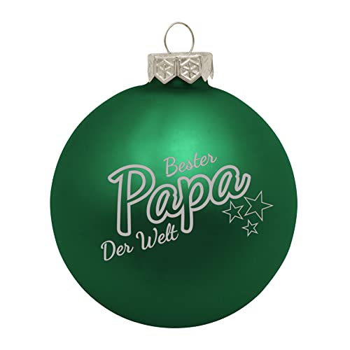 Deitert Weihnachtskugel Bester Papa der Welt, Ø 8cm, Christbaumkugel aus Glas (matt), Individueller Weihnachtsbaumschmuck als Geschenkidee, Grün von Deitert