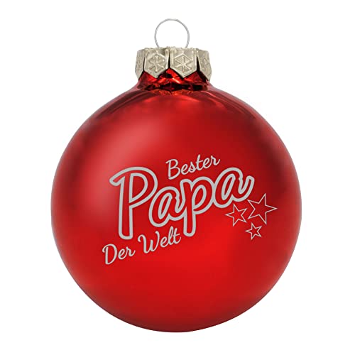 Weihnachtskugel 'Bester Papa der Welt'- Ø 8cm aus Glas - Christbaumkugel mit Lasergravur - individueller Weihnachtsbaumschmuck als Geschenkidee für Väter oder Opas - 16 Farben Rot (Glänzend) von Deitert