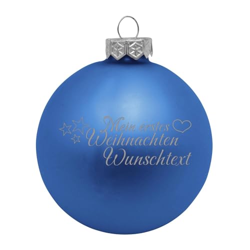 Weihnachtskugel 'Mein erstes Weihnachten'- Ø 8cm aus Glas - Christbaumkugel mit Lasergravur Blau (Glänzend) von Deitert