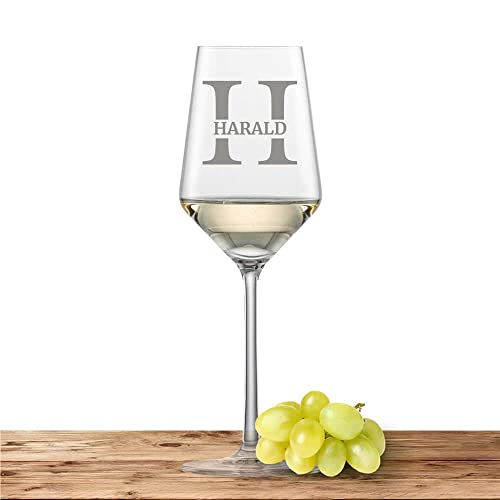 Deitert Weißweinglas mit Namen oder Wunschtext graviert - Schott Zwiesel Glas Riesling Pure - Weinglas personalisierts Geschenk (Initiale) Buchstabe H von Deitert
