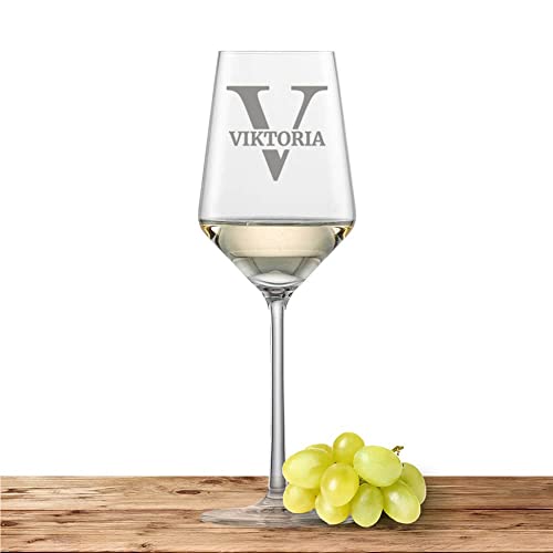 Weißweinglas mit Namen oder Wunschtext graviert - Schott Zwiesel Glas Riesling PURE - Weinglas personalisierts Geschenk (Initiale) Buchstabe V von Deitert