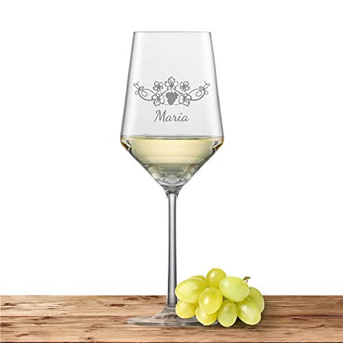 Weißweinglas mit Namen oder Wunschtext graviert - Schott Zwiesel Glas Sauvignon PURE - Weinglas personalisierts Geschenk (Weinrebe) von Deitert