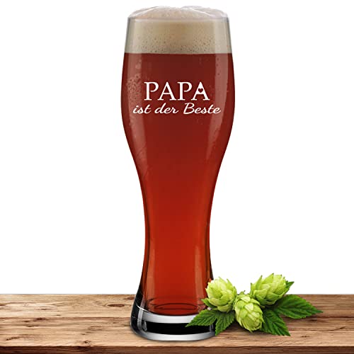 Weizenglas Papa ist der Beste - Bierglas 0,5l mit Laser-Gravur - Geschenk zum Vatertag, Geburtstag, Weihnachten, Motiv Papa ist der Beste von Deitert