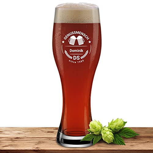 Bierglas mit Name oder Wunschtext, Weizenbierglas 0,5l inkl. Gravur, individuelles Geschenk, personalisiertes Weizenglas (Genussmensch) von Deitert